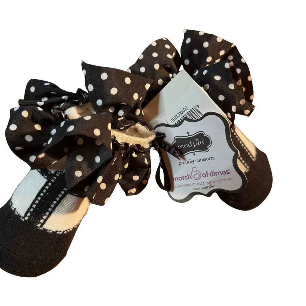 Mud Pie Newborn Polka Dot Ruffle Sock Shoes Black White 0-12 Months - Picture 6 of 8
